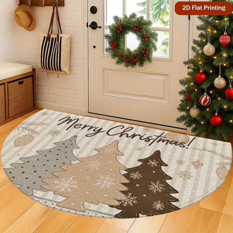 1Pcs Brown Xmas Tree Semi Circle Welcome Doormat Non-Slip for Outdoor Patio Porch Kitchen Bathroom Entryway Floor Mat