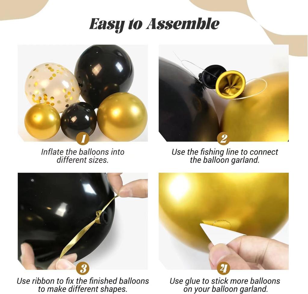 Black Gold Balloon Chain Package Graduation Season Themed Balloon Combination Birthday Party Black Gold Balloon Set