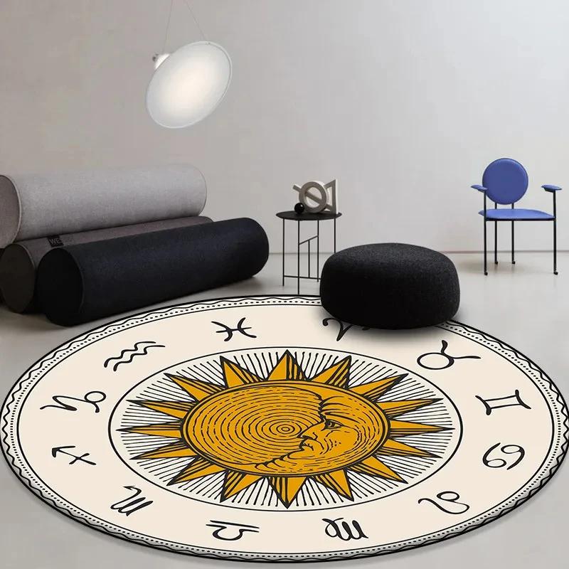 Sun Moon Constellation Round Rug Occult Astrology Carpet for Living Room Soft Kids  Bedroom Fashion Chair Rug Non-slip Floor Mat