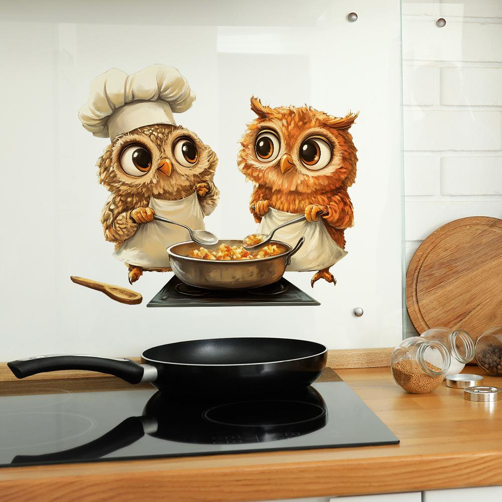 Cartoon Chef Owl Kitchen Dining Room Home Wall Background Beautification and Decoration Stickers