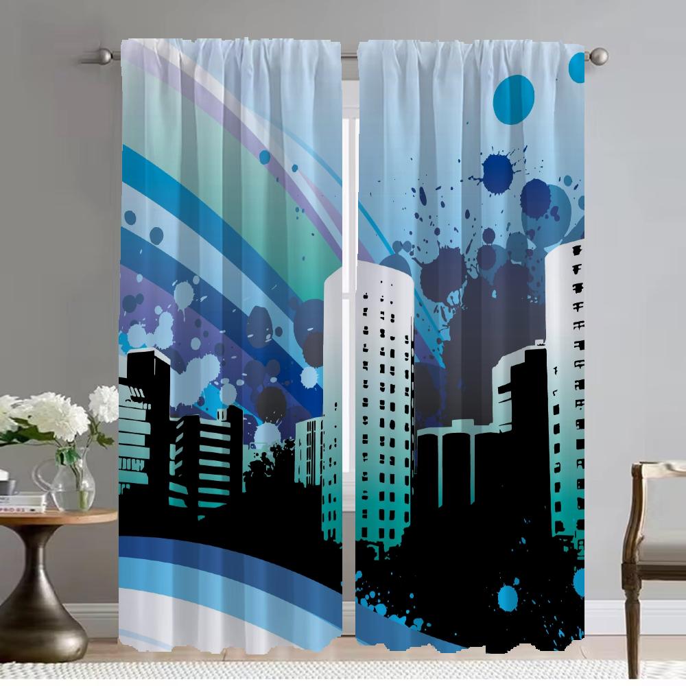 City Road Cartoon Kitchen Curtains 2 Pieces Home Interior Curtains for Living Room Shades Halloween Decoration Tulle for Bedroom