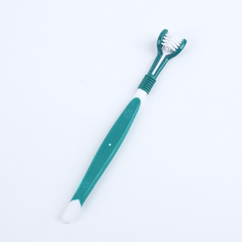 

Three Sided Pet Toothbrush Multi Angle Dental Care Kit Removes Bad Breath Tartar Portable Finger Brush Dog Cat Teeth Cleaning темно-зелений колір