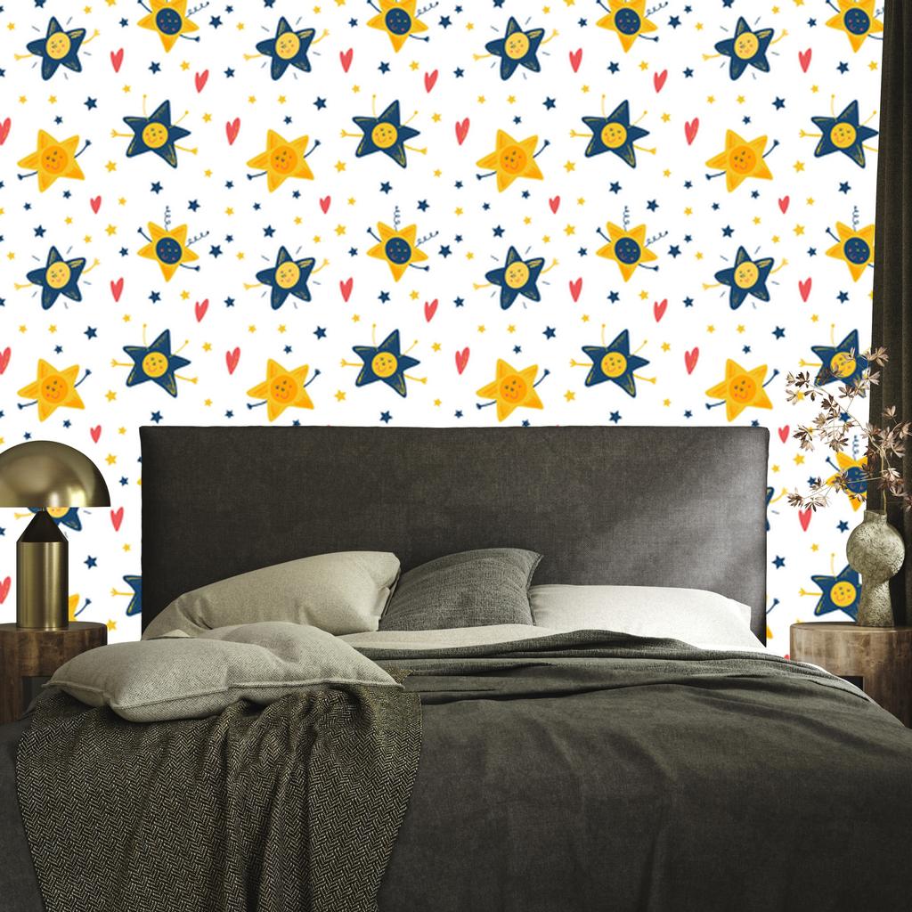 Stars and hearts wallpaper for living room and bedroom 50x1000