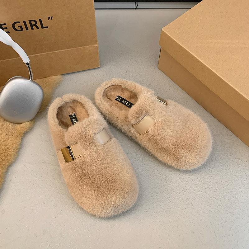 

Женские пушистые тапочки на толстой подошве для увеличения роста, для ношения на улице, новинка осени и зимы 2025 года, высококачественные плюшевые хлопковые тапочки 40 хаки