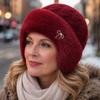 Fleece-Lined Knitted Hat Thickened Beret Hat Fashion Duck Tongue Cap  for Women
