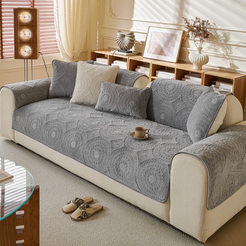 Retro High-End Sofa Cushion  New Autumn And Winter Milk Fleece Seat Cushion Fixed Non-Slip Sofa Cover Cover Cloth