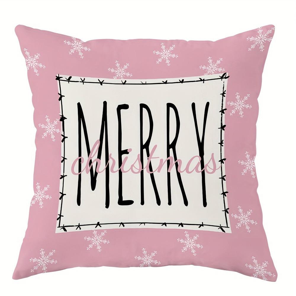 Pink Christmas Pillowcases: Gnome, Snowman & 'Merry' 'Happy' Prints for Festive Decor sofas, bedroom pillow covers
