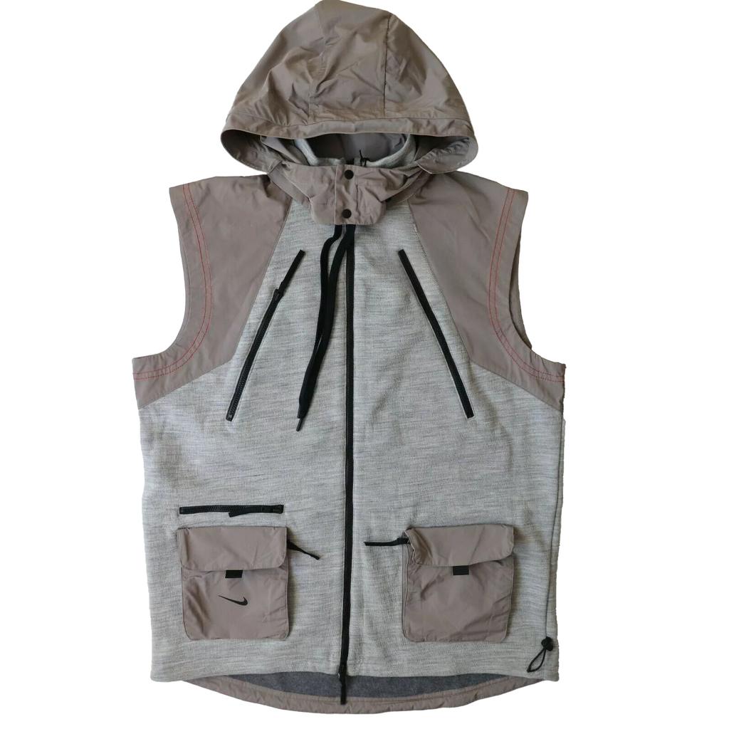 Nike Solid Logo Print Multi-Pocket Detachable Hooded Vest Women Vests Gray BV8067-279