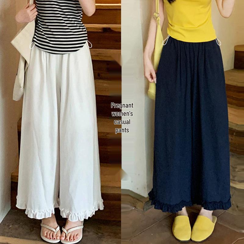 Versatile Black Lace Maternity Wide-Leg Pants - Summer 2026 High-Waisted Slimming Casual Style 3XL чёрный