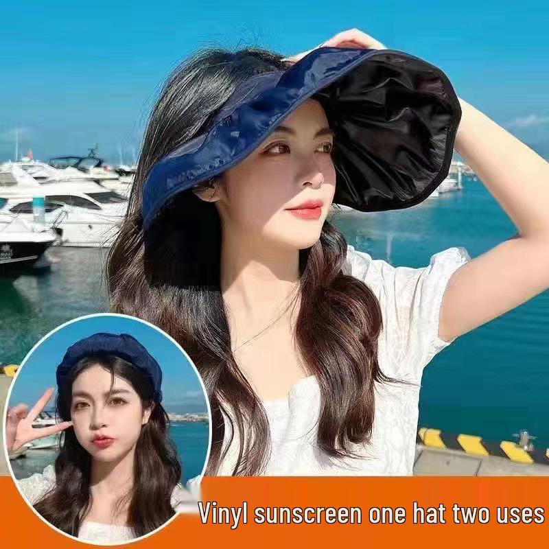 

Женская летняя шляпа от солнца: Защита от УФ-лучей, Широкие поля, Черный клей, Открытый верх для езды на велосипеде и активного отдыха.