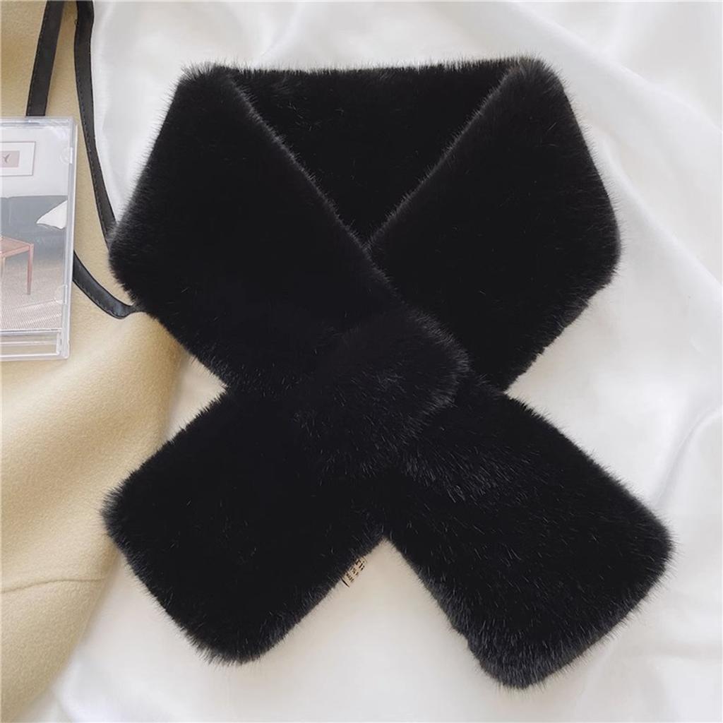 Ladies' Fashion Solid Color Plush Cross Scarf Neck Protector Cute Plush Thick Warm Neck