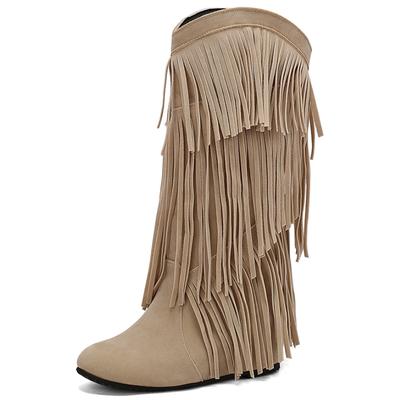 Kozaki damskie do połowy łydki z frędzlami Seksowne zimowe buty Czarne Beżowe Na koturnie Buty zwiększające wzrost Damskie Party Duży rozmiar 48