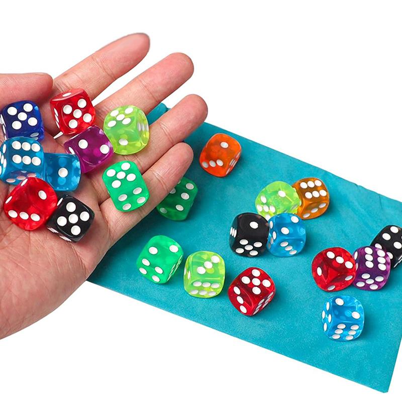 10pcs 14mm Round Corner Game Dice Set with Bag 6-Sided Acrylic Transparent Dices for Tabletop Game Entertainment Party Games TMZ