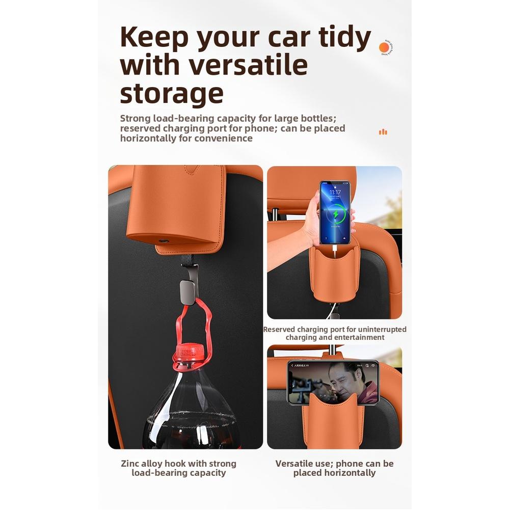 Car Seat Hook Organizer with Zinc Alloy Hook Phone Holder and Cup Storage for Stable and Organized Car Storage Space