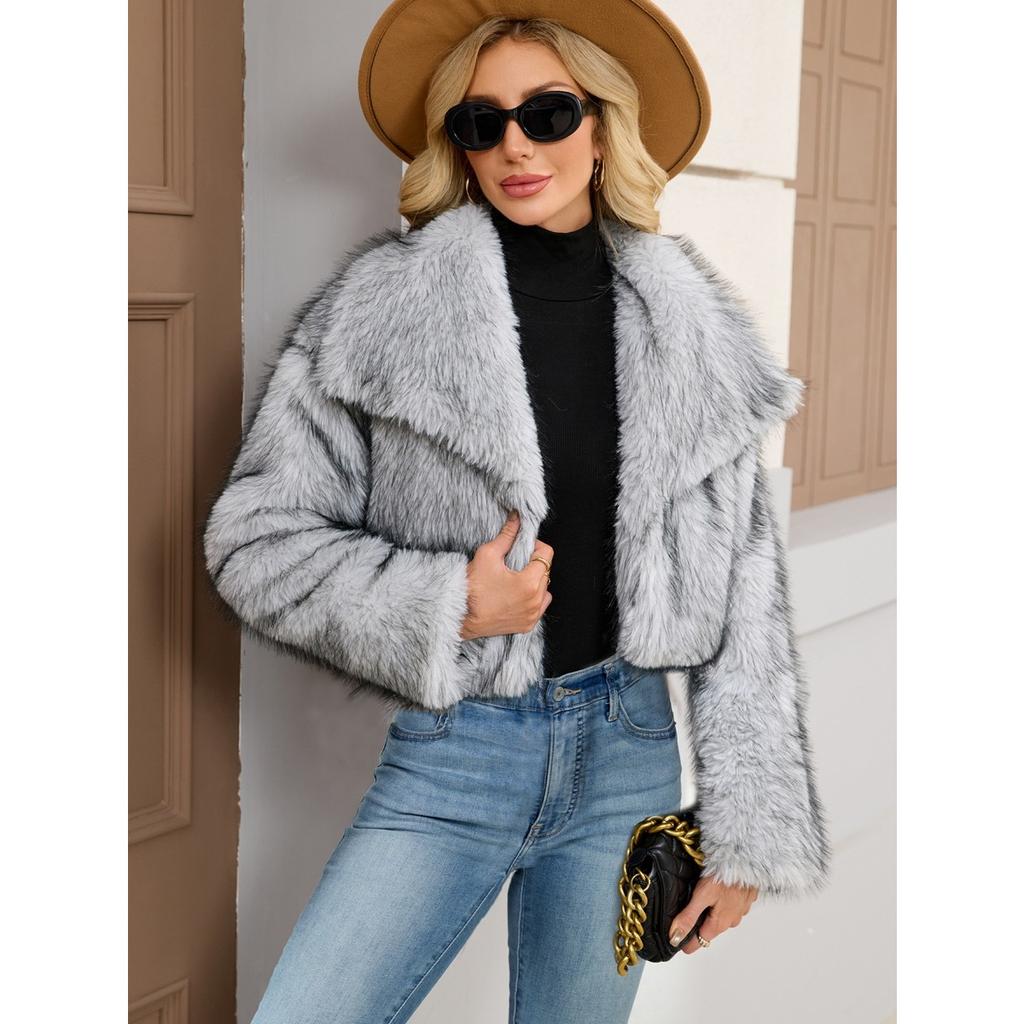 Women's Autumn and Winter New Imitation Fur Jacket Top, Women's Artificial Fur Short Plush Jacket