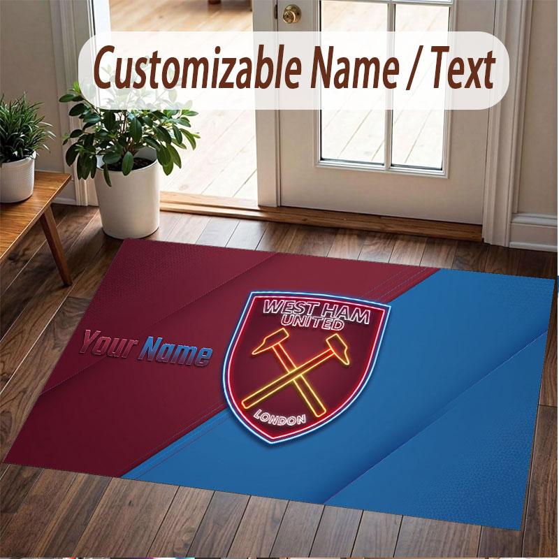 Benutzerdefinierter Teppich West Ham United Fußballmuster Druck Name Text Weicher Rutschfester Boden Teppich für Zuhause Innen Dekoration