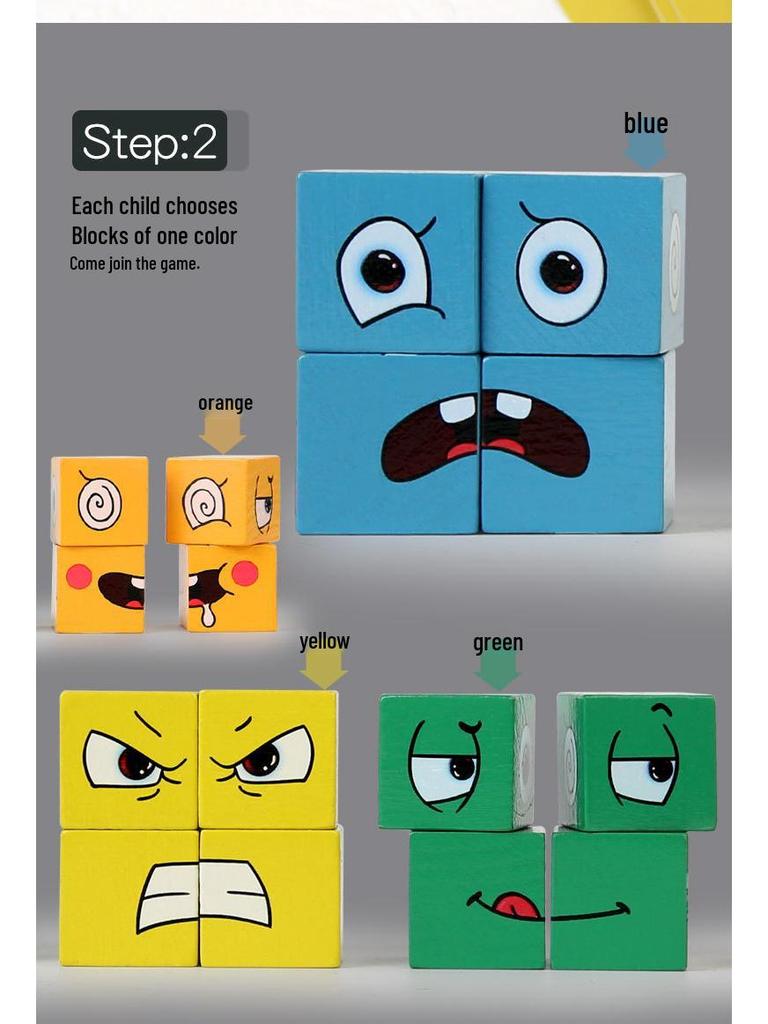 Face-Changing Magic Cube Building Blocks: Educational Wooden Toy for Kids