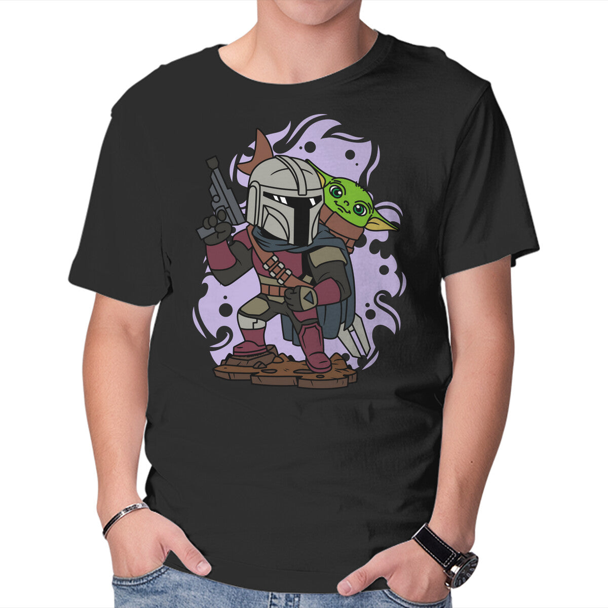 Unisex Crew Neck T-Shirt Mando And The Baby Graphic Short Sleeve Casual Tee XS