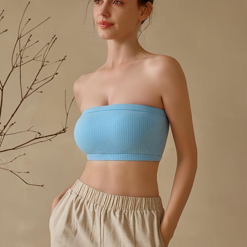 

Inner View Stream Underwear Bandeau Stripes Yoga Sports Bra Close-Fitting Body Shaping Quick-Drying High Elastic Fitness Short Vest for Women Sky Blue M