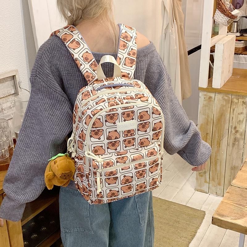 Cartoon Printed Capibala Backpack Cute Capybara Large-capacity Lightweight Burden-reduction Student Schoolbag Storage Bag