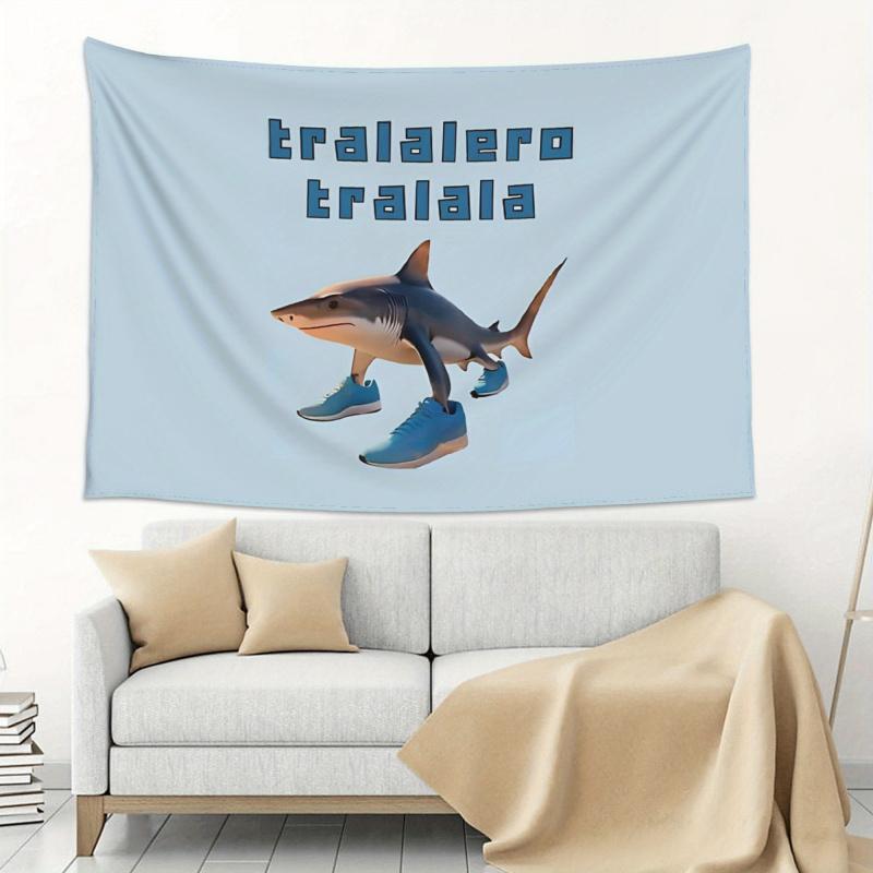 Funny Shark In Sneakers Tapestry Tralalero Tralala Hilarious Meme Wall Hanging for Meme Lover Bedroom Decor 100X70CM