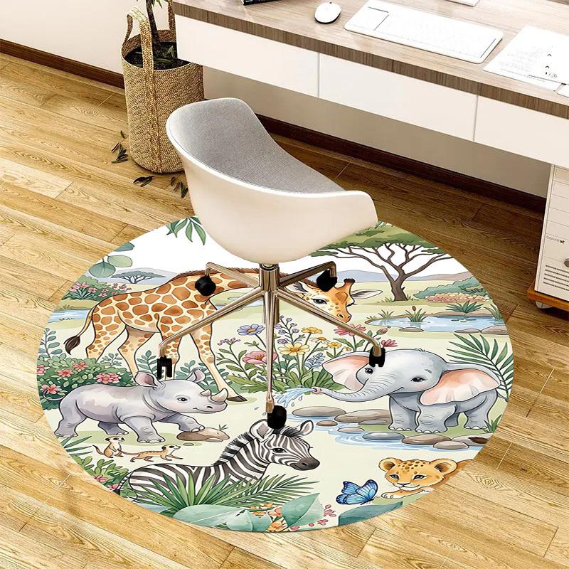 1 Stück Safari Zoo rutschfester runder Teppich, Büro, Familie, Schlafzimmer, großer Teppich für Innenbereiche, Langlebiges Polyester-L0407