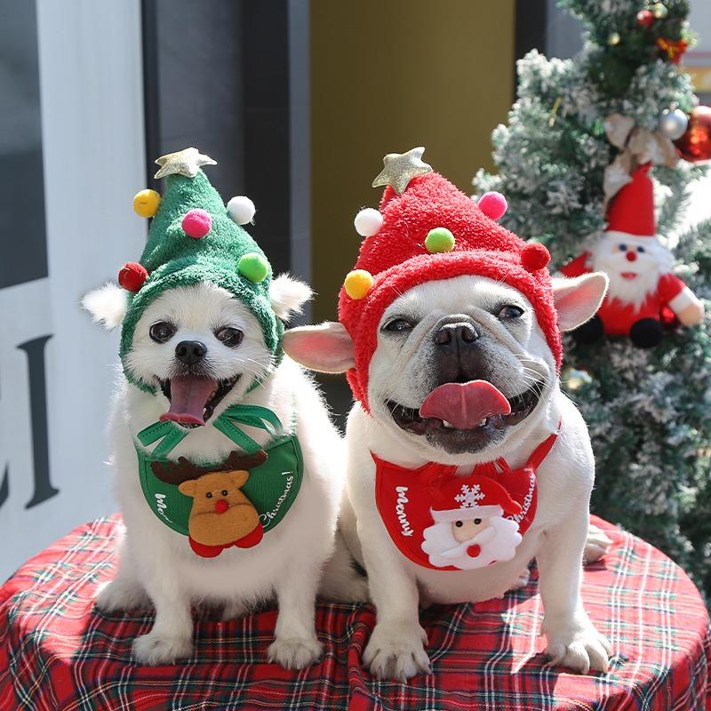 Dogs Cats Pet Dogs HatsNapkins Bibs Autumn and Winter ClothesCats Christmas