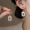 European and American retro diamond-set geometric square pearl stud earrings temperament earrings women