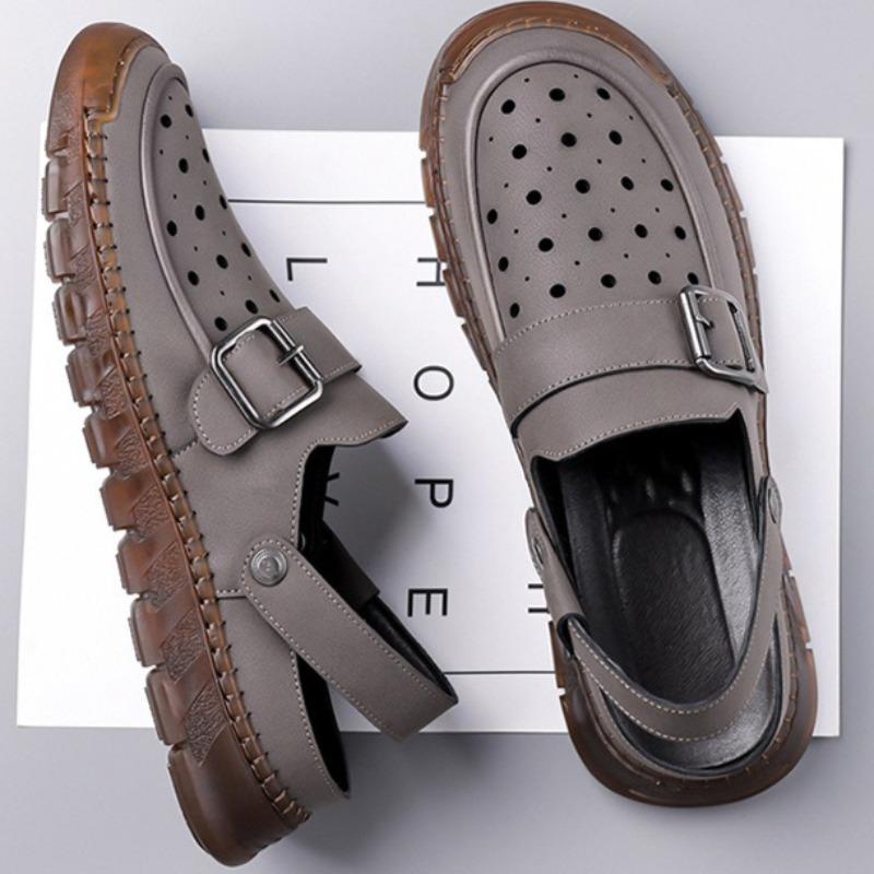 2025 Summer New Men's Hollow Out Sandals Fashion Casual Sport Sandal High Quality Handmade Leather Sandals Beach Sandals for Men