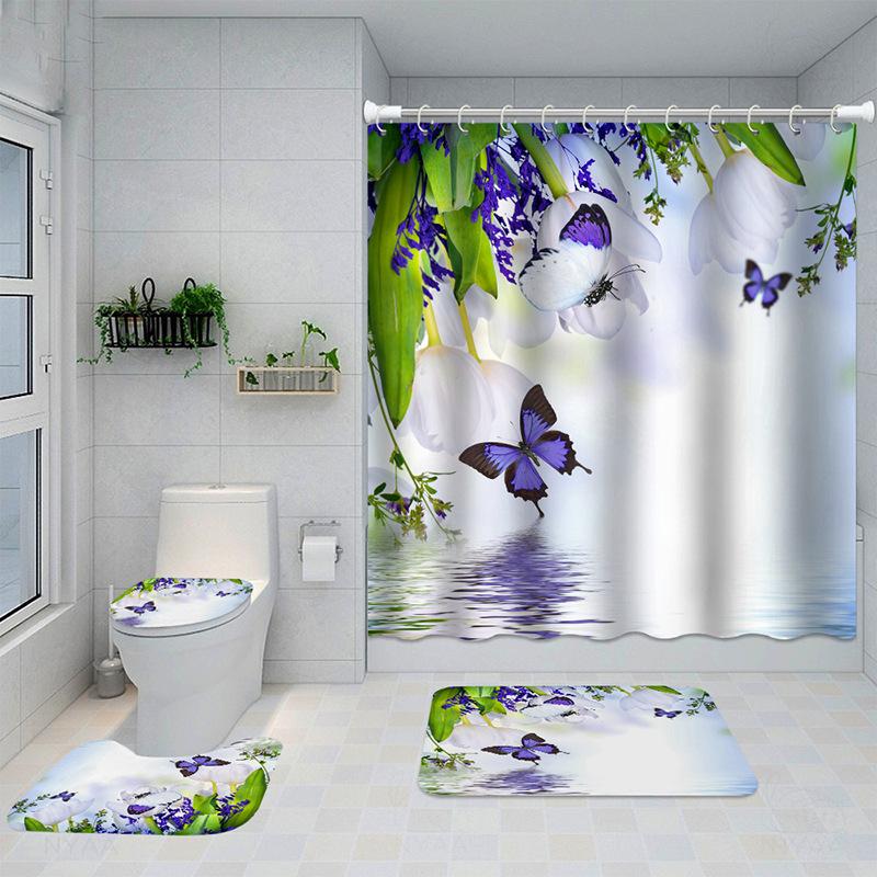 Exquisite Digital Printing Shower Curtain Four-Piece Fashion Shower Curtain Creative Personality Butterfly Series Shower Curtain