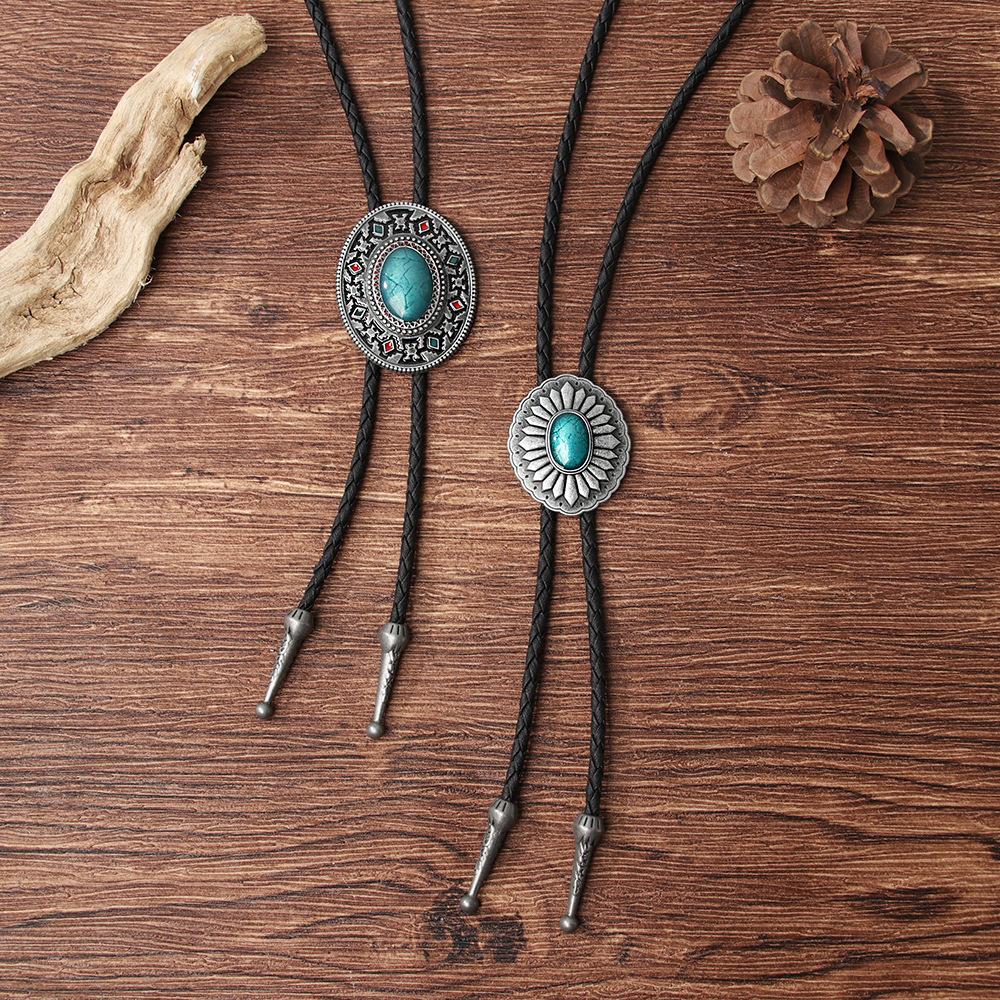 JMXD Retro Leather Sweater Chain Vintage Petal Floral Pendant Artistic Statement Necklace Men Fashion Accessory