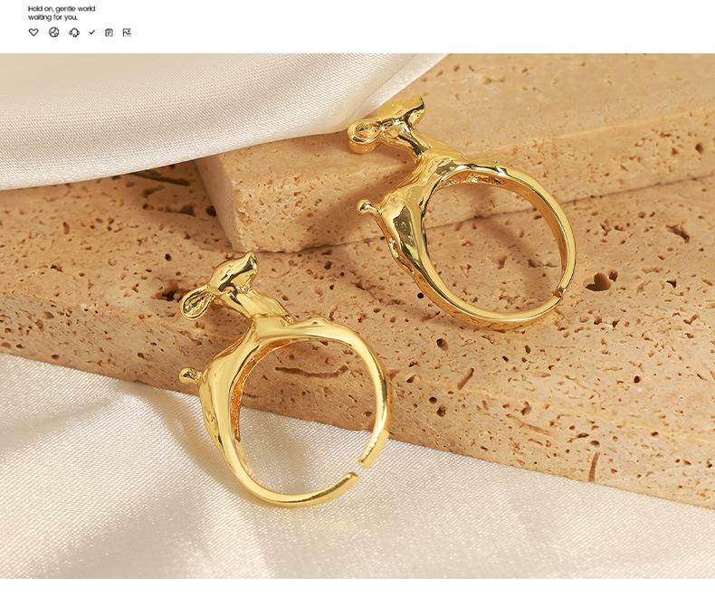 Trendy Open Hip Hop Little Deer Copper Ring, Cute Gold-Plated Animal Design for Couples