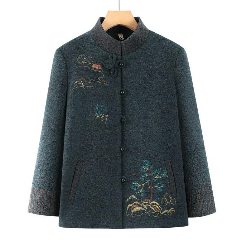 

Мужское шерстяное пальто средней длины на весну и осень, одежда бабушки Тан, осенне-зимний бархатный топ для пожилой женщины, одежда для мамы, женская 5XL [recommended 150-80kg] зелёный