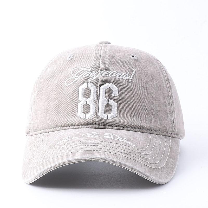 Embroidery washed denim blue baseball cap women's wide brim shows small face big head circumference hard top cap