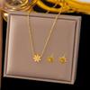 Classic Gold Color Stainless Steel Small Daisy Flower Pendant Necklace for Women Charm Sunflower Collar Earring Zircon Set Gift