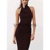 Spring New Women's Clothing Vertical Open Back Hanging Collar Sleeveless Elegant Long Midi Skirt Dress 1044155