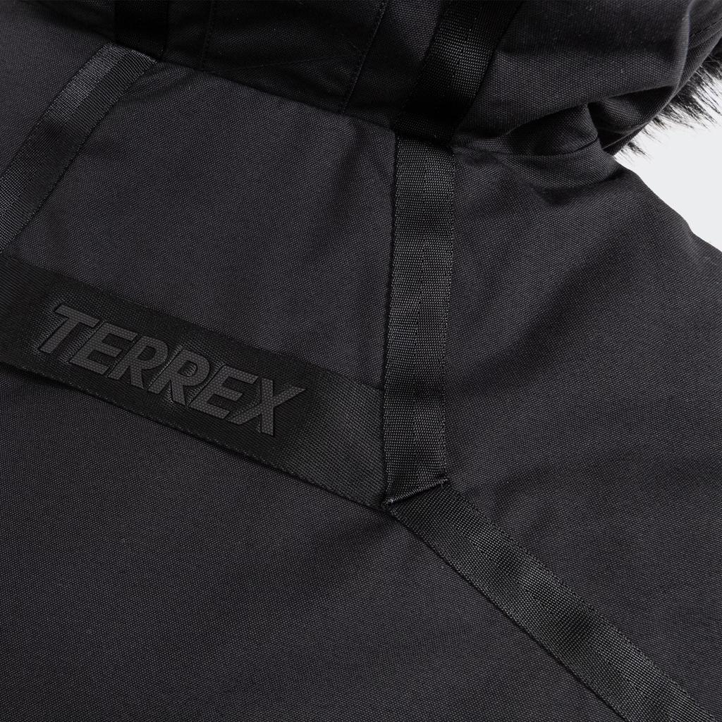 Adidas Terrex FW22 Solid Hooded Fur Collar Zip Embroidered Logo Down Jacket Unisex Jackets Black HM9698