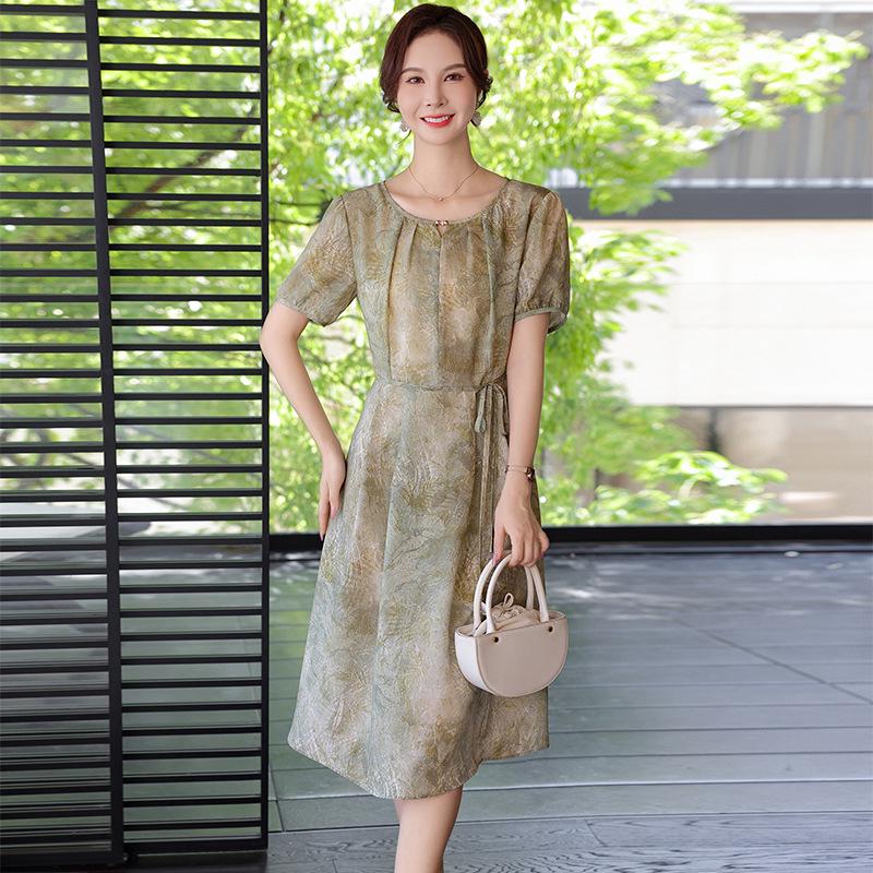 

Summer 2026 Elegant Chiffon Dress for Middle-Aged & Elderly Women - New Chinese Style XL (105-120 lbs)