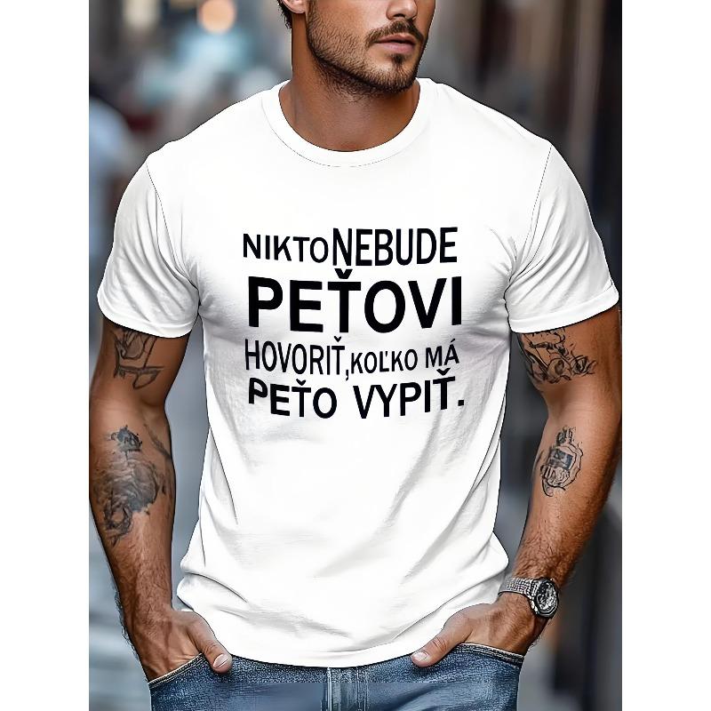 

European Size Men s Czech Proverb Print - Niktonebude Petov Funny Summer Tee, Lightweight Breathable Short Sleeve Round Neck Casual Shirt S белый