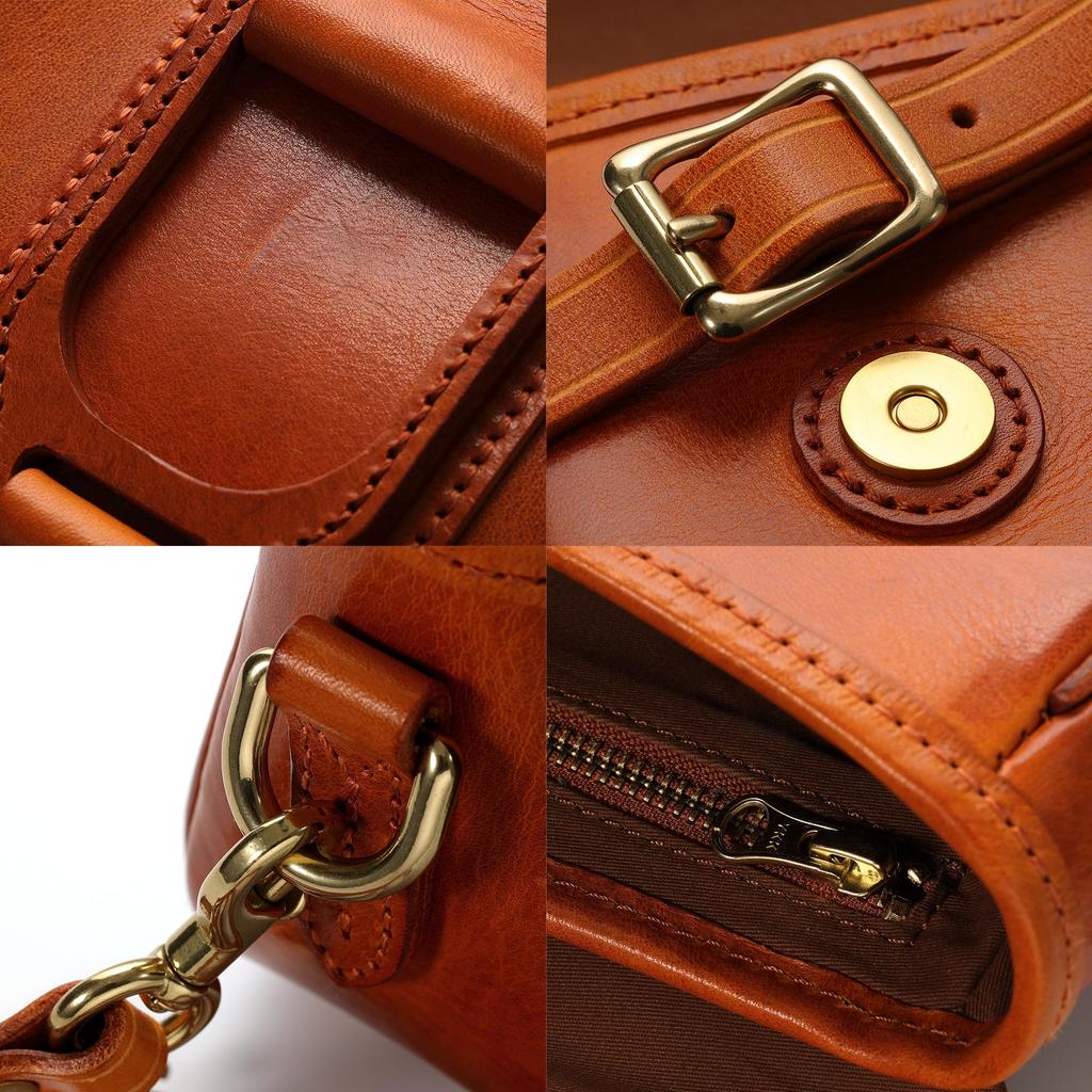 IJUN Vintage Mini-Schultertasche für Damen - Handgefertigte Crossbody-Tasche aus pflanzlich gegerbtem Leder, Größe Klein (Orange)