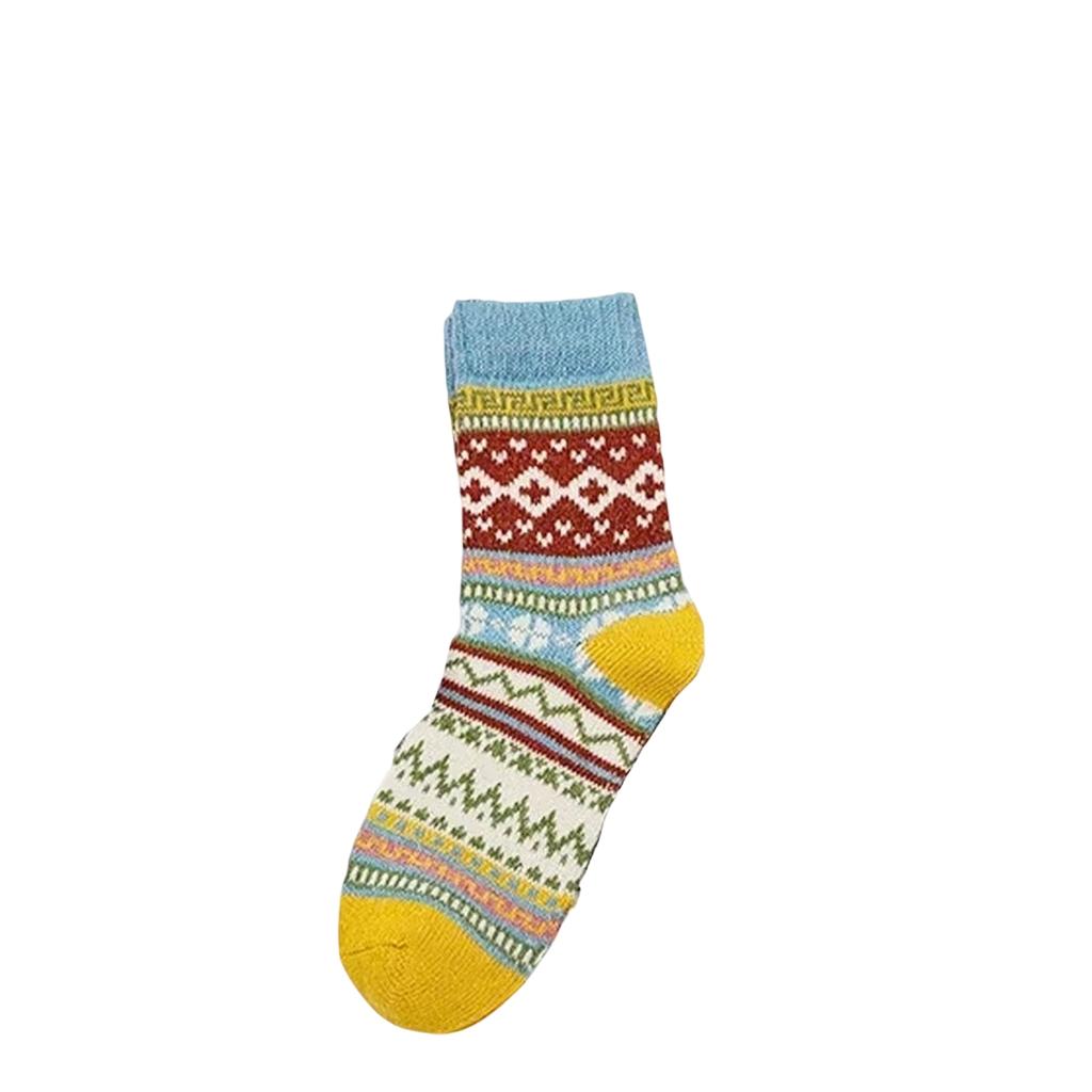 Women's Warm Thick Knit Retro Pattern Socks – Mid Calf Cozy Cotton Socks for Winter