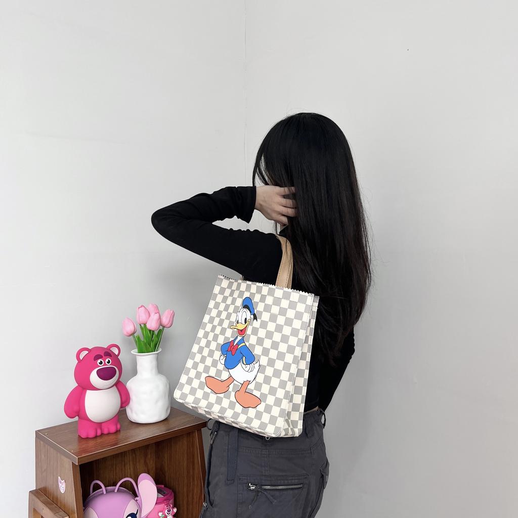 New Disney Donald Duck Series PVC Waterproof Handbag, Tote Bag, Shopping Bag, Handbag Regular Women's Gray White DW-XB041