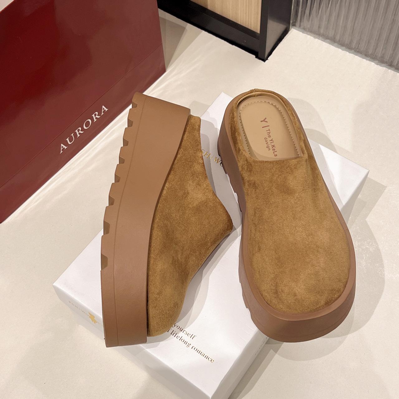 

Модные, легкие и утепленные тапочки-мешки на толстой подошве для верхней женской одежды 2025 года, новые весенне-осенние ретро-тапочки с одной педалью Birkenst 40 верблюд