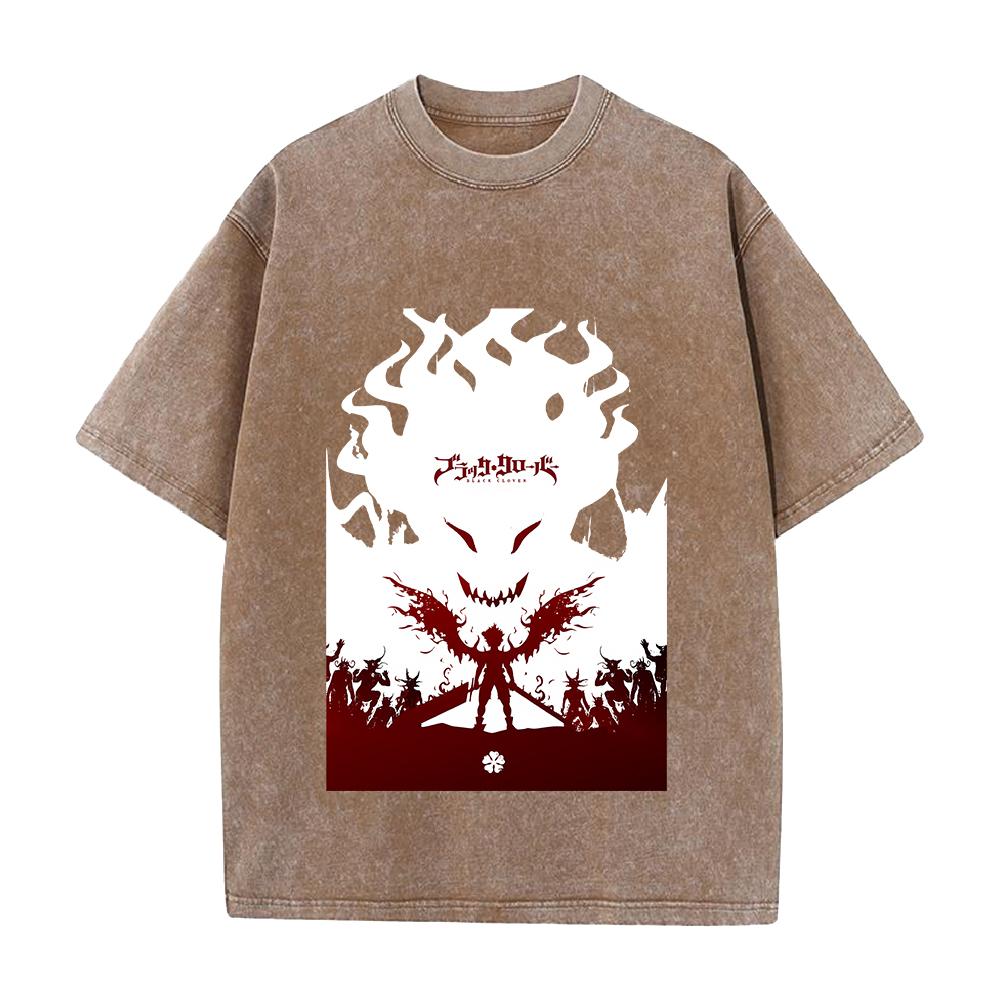 Anime Black Clover Asta Printed Tee Men Women Washed Cotton T-shirts Short Sleeve Vintage T Shirt Harajuku Male Oversized Tshirt