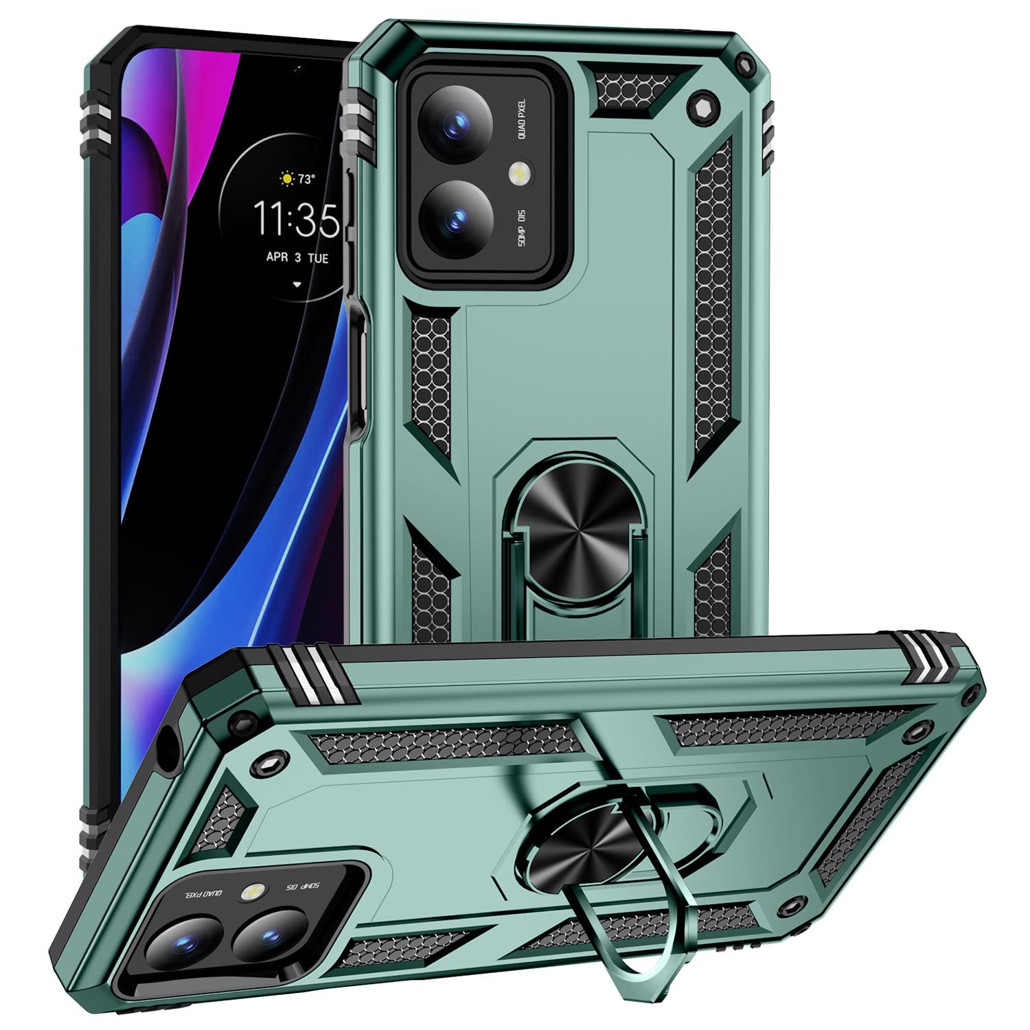 

For Motorola Moto G14 4G Case PC+TPU Phone Back Cover with Ring Kickstand Blackish Green