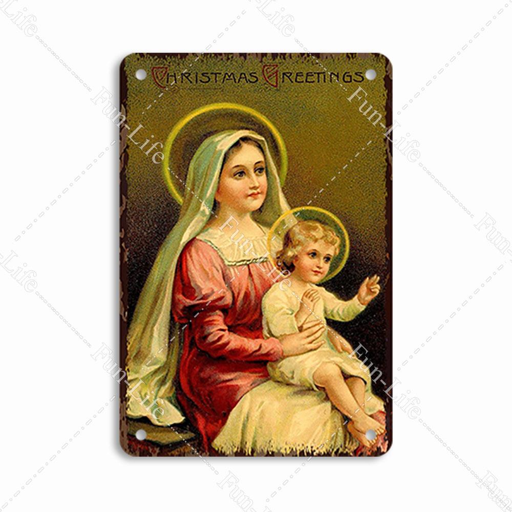 Christianity Vintage Decorative Metal Tin Sign Virgin Mary Retro Plaque Wall Decor Plate Jesus  Bar Pub Club Art Poster 20x30cm