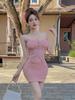 9823 Sexy Waist-Cinching Slimming Camisole Dress with Low-Cut Mesh Splice and Irregular Tight Bodycon Mini Skirt