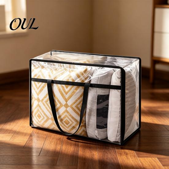 Dust Proof Closet Storage Bin Clear Clothes Bag with Zipper, 40L Capacity Reinforced Handles Moving Bag, Under Bed for Comforters Foldable PVC