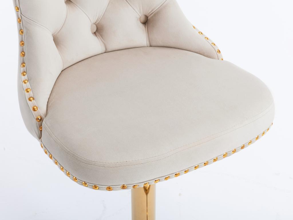 Velvet Swivel Bar Stools, Height 25-33 Inches, Tufted Button Back, Gold Nailhead Trim, Gold Base, for Kitchen Island Home Pub Cafe, Beige, DE1912BG