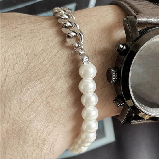 Herrenarmband Schlichtes Aussehen Hip-Hop-Schmuck Imitationsperle Kubanische Kette Spleißarmreif für